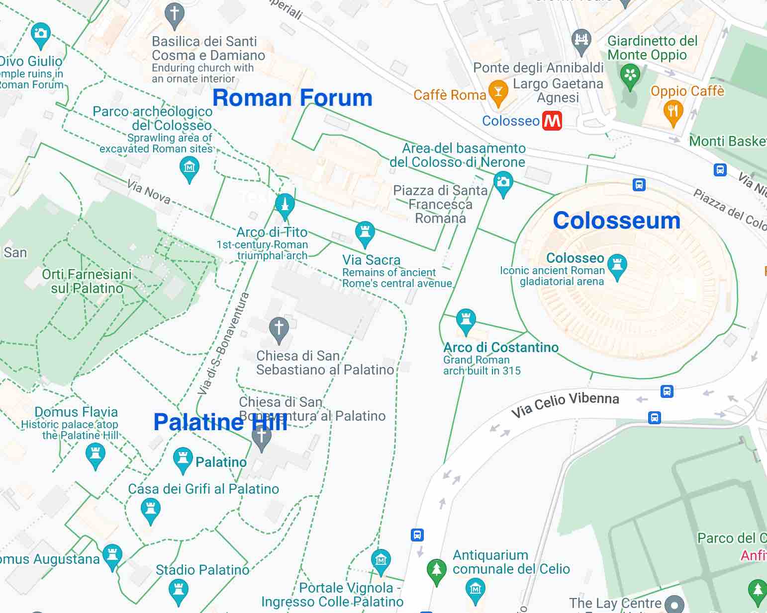 Map of Colosseum, Roma Forum and Palatine Hill
